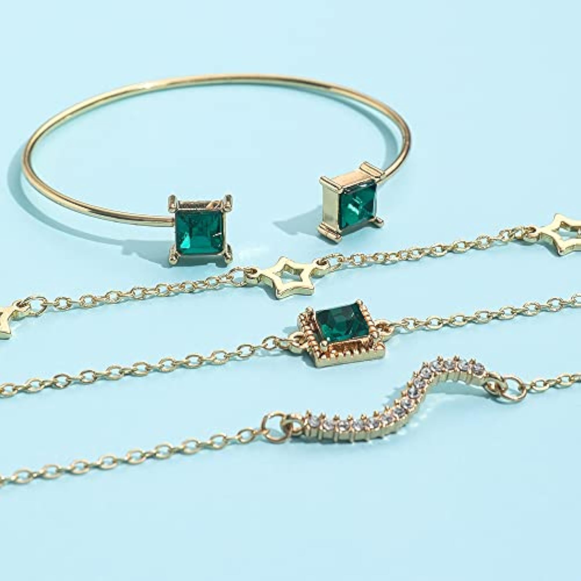 Green Crystal Bangle Bracelet Set